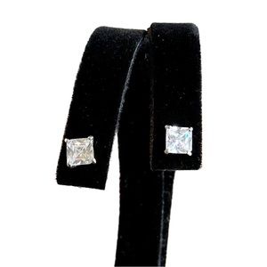 Sterling Silver 925 Cubic Zirconia Princess Cut Stud Earrings Unisex